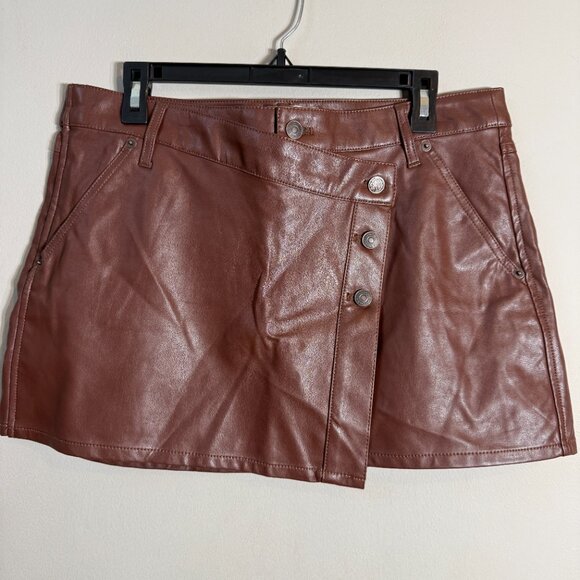 We The Free Free People Wynne Faux Leather Mini Skirt Women's 31 Brown Vegan NWT - Picture 5 of 11